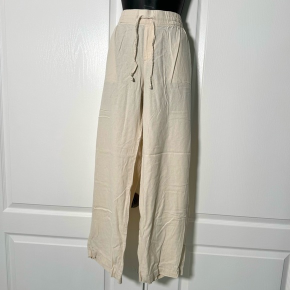 Old Navy Pants - Old Navy Cream Wide-Leg linen blend pull on Pants Size Large